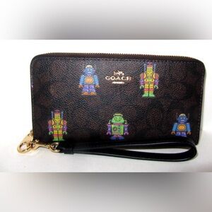 Coach CW486 Wallet Long Robot Print Walnut Brown Signature NWT $350